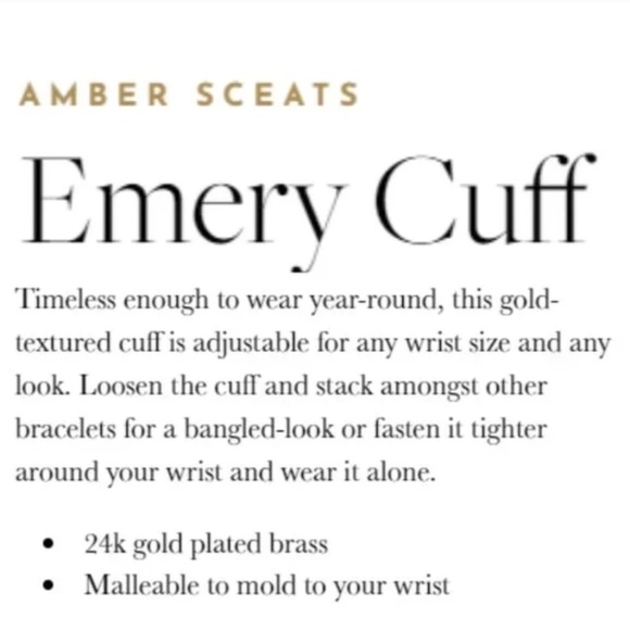 AMBER SCEATS 24k Gold Plated Emery Cuff Bracelet Geometric Glam Statement - Picture 4 of 7